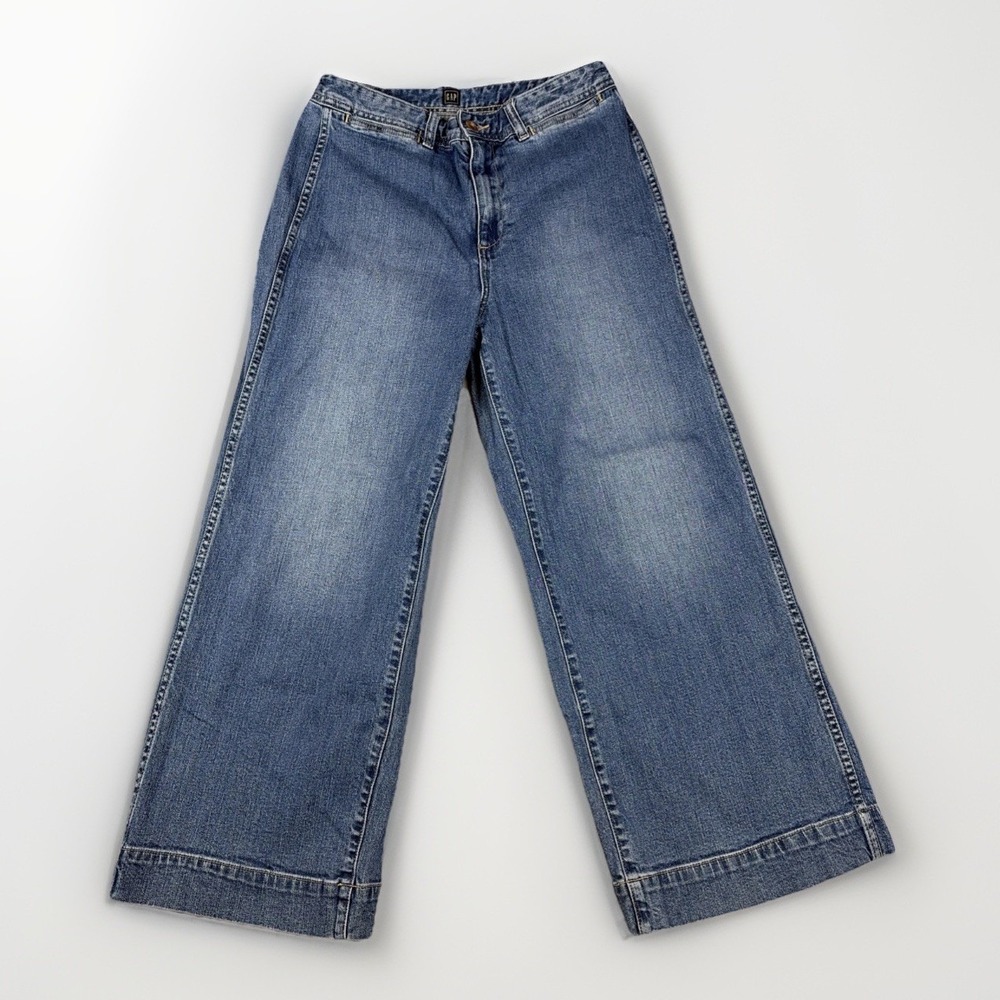 Gap‎ Wide Leg High Rise Jeans Womens 10 Blue Medium Wash Denim Stretch
